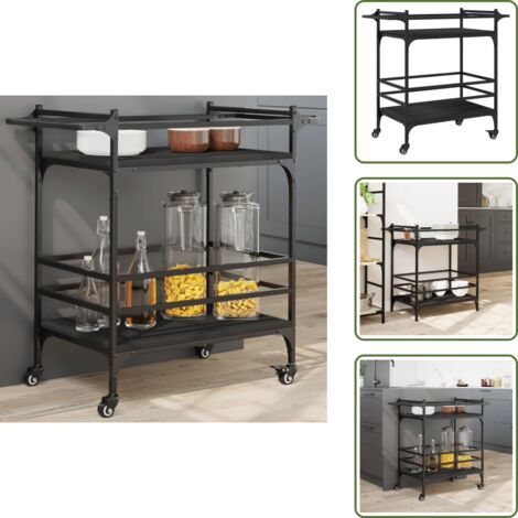 The Living Store Carrito de cocina de madera de ingeniería negro 82x40x78,5 cm - Cocina organizada