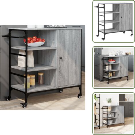 The Living Store Carrito de cocina de madera gris Sonoma 87,5x38,5x84,5 cm - Cocina organizada