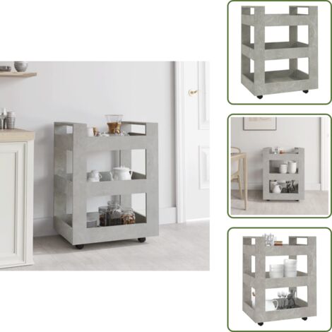 The Living Store Carrito de cocina madera contrachapada gris hormigón 60x45x80cm - Cocina organizada