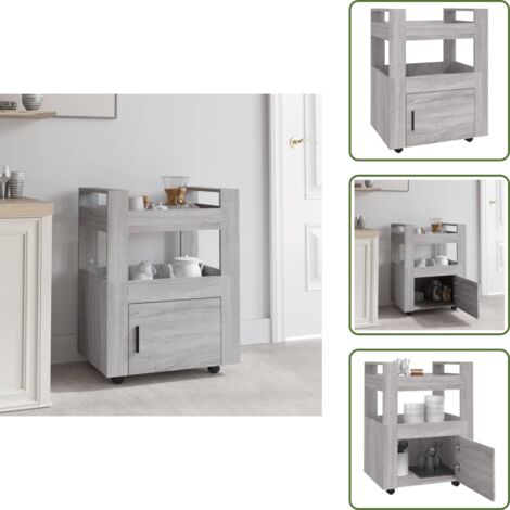The Living Store Carrito de cocina madera contrachapada gris Sonoma 60x45x80 cm - Cocina organizada