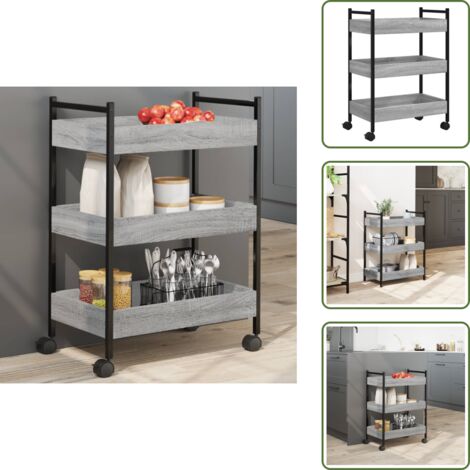 The Living Store Carrito de cocina madera de ingeniería gris Sonoma 50x30x70 cm - Cocina organizada