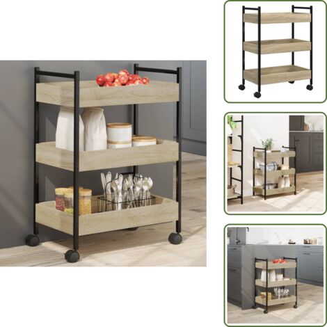 The Living Store Carrito de cocina madera de ingeniería roble Sonoma 50x30x70 cm - Cocina organizada