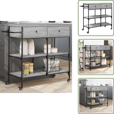 The Living Store Carrito de cocina madera ingeniería gris Sonoma 105x42x95 cm - Cocina organizada