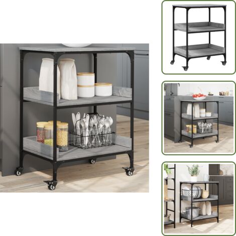 The Living Store Carrito de cocina madera ingeniería gris Sonoma 60x41x80,5 cm - Cocina organizada