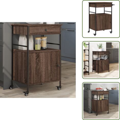 The Living Store Carrito de cocina madera ingeniería marrón roble 56x43x89,5 cm - Cocina organizada