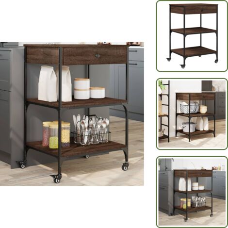 The Living Store Carrito de cocina madera ingeniería marrón roble 60x48x89,5 cm - Cocina