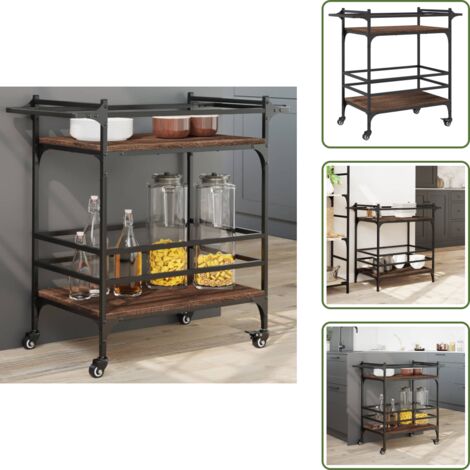 The Living Store Carrito de cocina madera ingeniería marrón roble 82x40x78,5 cm - Cocina organizada