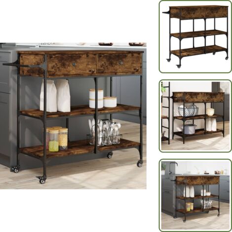 The Living Store Carrito de cocina madera ingeniería roble ahumado 105x42x95 cm - Cocina