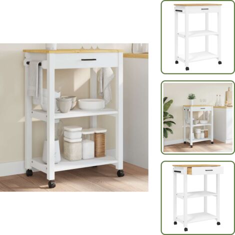 The Living Store Carrito de cocina MONZA madera maciza de pino 60x40x88,5 cm - Cocina organizada