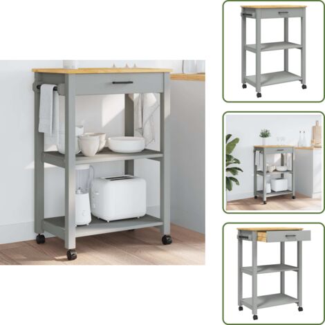 The Living Store Carrito de cocina MONZA madera maciza de pino 60x40x88,5 cm - Cocina organizada