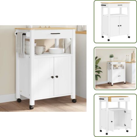 The Living Store Carrito de cocina MONZA madera maciza de pino 60x40x88,5 cm - Cocina organizada