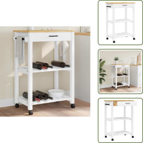The Living Store Carrito de cocina MONZA madera maciza de pino 60x40x88,5 cm - Cocina organizada