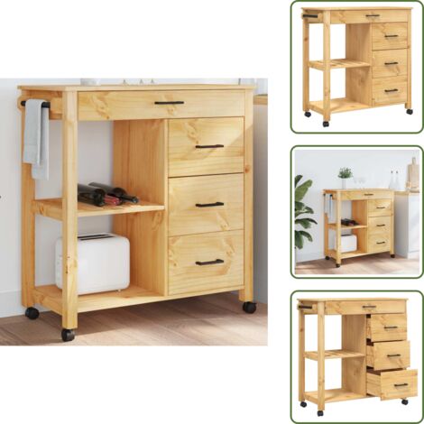 The Living Store Carrito de cocina MONZA madera maciza de pino 84x40x88,5 cm - Cocina organizada