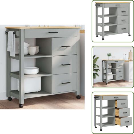 The Living Store Carrito de cocina MONZA madera maciza de pino 84x40x88,5 cm - Cocina organizada