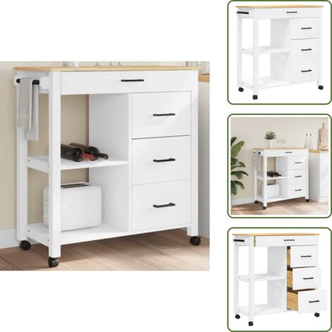 The Living Store Carrito de cocina MONZA madera maciza de pino 84x40x88,5 cm - Cocina organizada