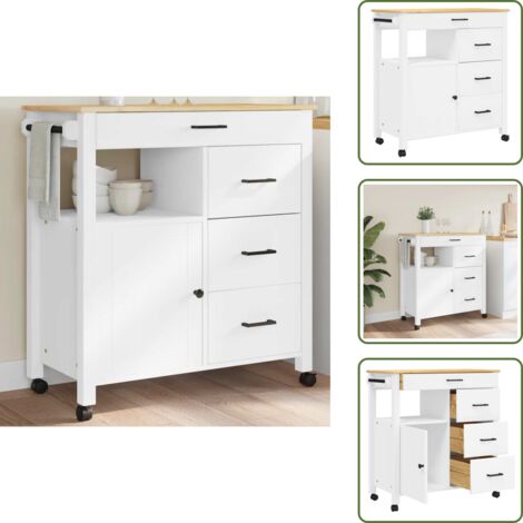 The Living Store Carrito de cocina MONZA madera maciza de pino 84x40x88,5 cm - Cocina organizada