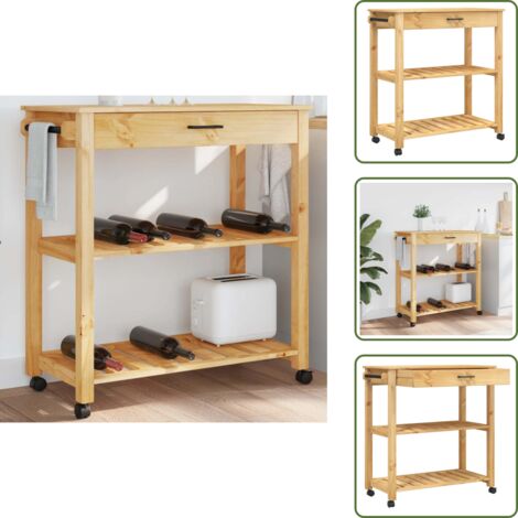 The Living Store Carrito de cocina MONZA madera maciza de pino 84x40x88,5 cm - Cocina organizada