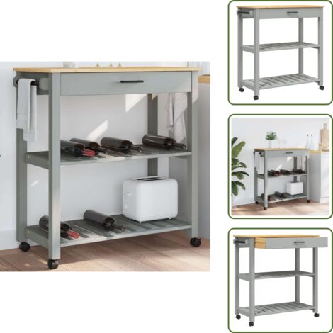 The Living Store Carrito de cocina MONZA madera maciza de pino 84x40x88,5 cm - Cocina organizada