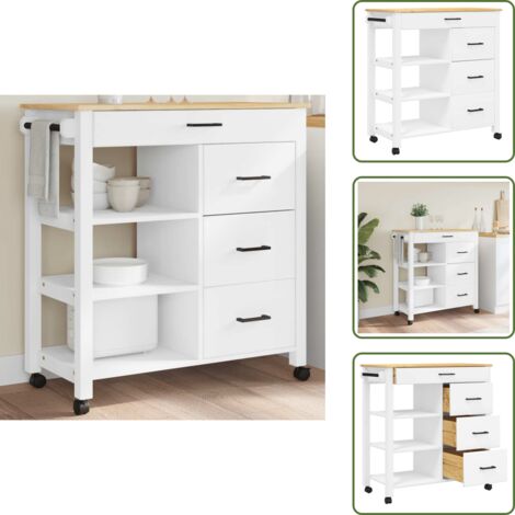 The Living Store Carrito de cocina MONZA madera maciza de pino 84x40x88,5 cm - Cocina organizada