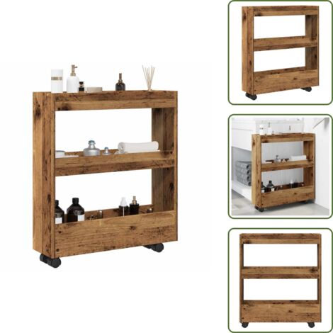 The Living Store Carro de almacenaje estrecho 3 niveles madera envejecida - Estante estrecho