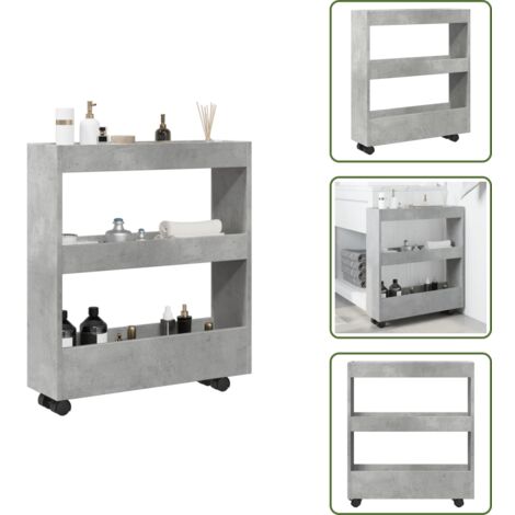 The Living Store Carro de almacenaje estrecho 3 niveles madera gris hormigón - Estante de madera