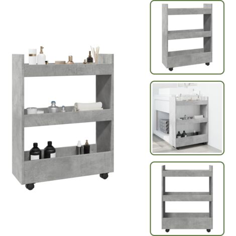 The Living Store Carro de almacenaje estrecho 3 niveles madera gris hormigón - Estantería estrecha