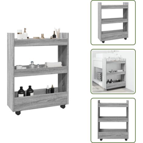The Living Store Carro de almacenaje estrecho 3 niveles madera gris Sonoma - Estante