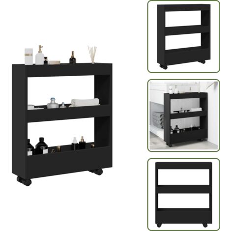 The Living Store Carro de almacenaje estrecho 3 niveles madera ingeniería negro - Estante de madera