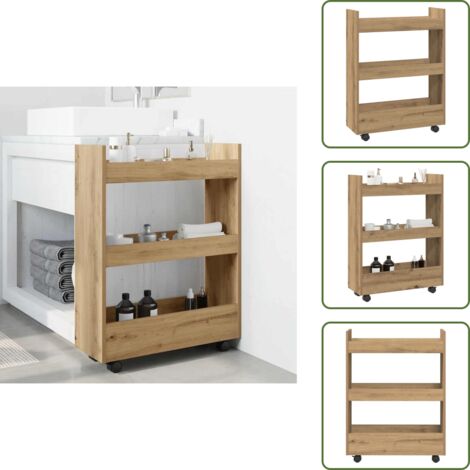 The Living Store Carro de almacenaje estrecho 3 niveles madera roble artisian - Estante estrecho