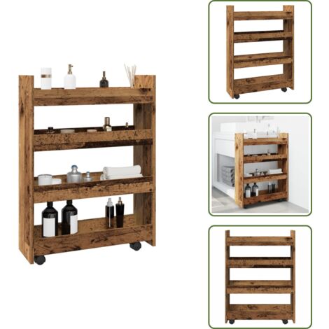 The Living Store Carro de almacenaje estrecho 4 niveles madera envejecida - Estante estrecho