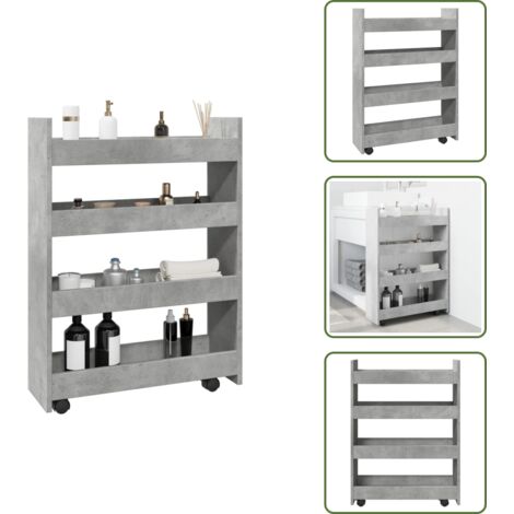 The Living Store Carro de almacenaje estrecho 4 niveles madera gris hormigón - Estante estrecho