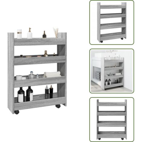 The Living Store Carro de almacenaje estrecho 4 niveles madera gris Sonoma - Estante de madera