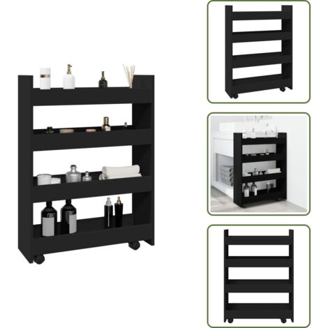 The Living Store Carro de almacenaje estrecho 4 niveles madera ingeniería negro - Estante de madera