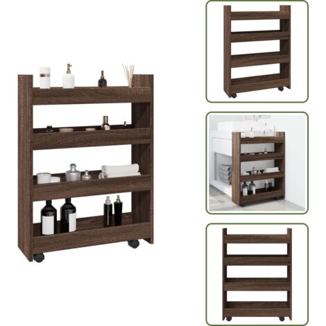 The Living Store Carro de almacenaje estrecho 4 niveles madera marrón roble - Estante madera