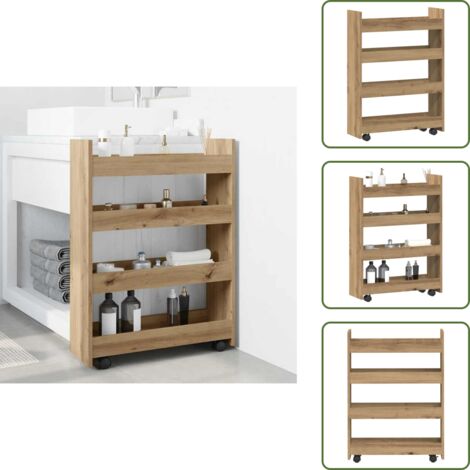 The Living Store Carro de almacenaje estrecho 4 niveles madera roble artisian - Estante de madera
