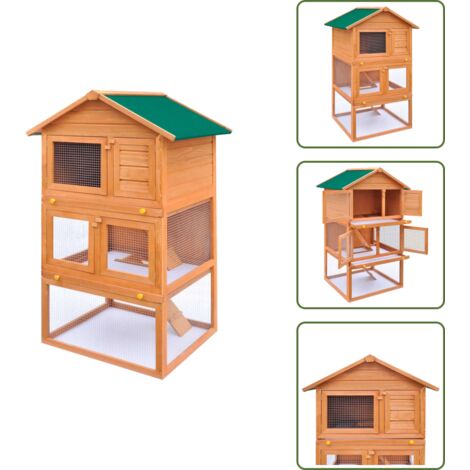 The Living Store Casa de animales pequeños jaula conejera 3 niveles madera - Jaula de madera