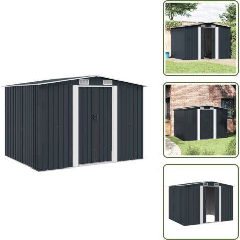 The Living Store Caseta de jardín de acero gris antracita 257x205x178 cm - Cobertizo de almacenamiento