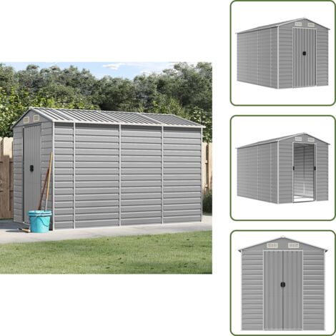 The Living Store Caseta de jardín gris claro 191x300x198 cm acero galvanizado - Almacenamiento exterior