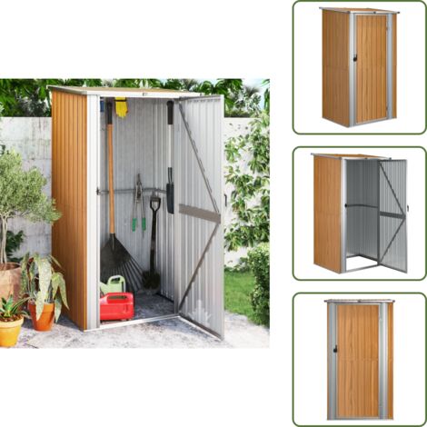 The Living Store Caseta de jardín marrón 118,5x97x209,5 cm acero galvanizado - Almacenamiento exterior