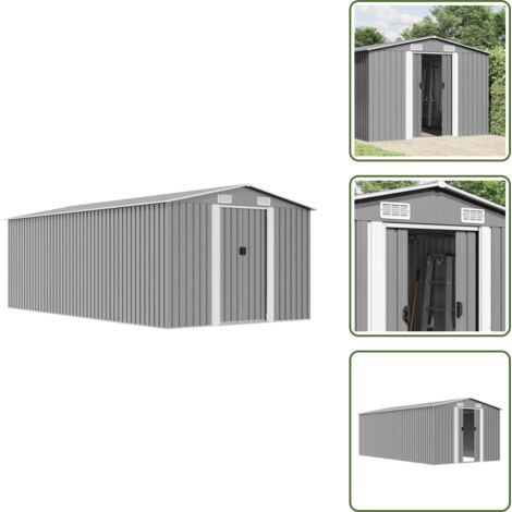 The Living Store Caseta de jardín metal gris 257x489x181 cm - Almacenamiento de herramientas