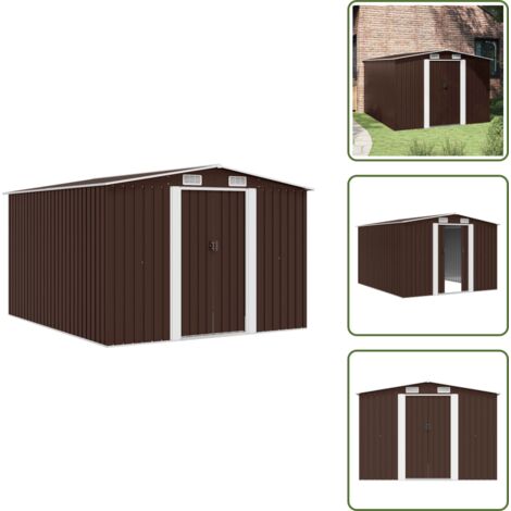 The Living Store Caseta de jardín metal marrón 257x298x178 cm - Almacenamiento de herramientas