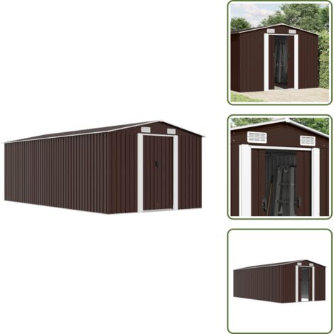 The Living Store Caseta de jardín metal marrón 257x489x181 cm - Almacenamiento de herramientas