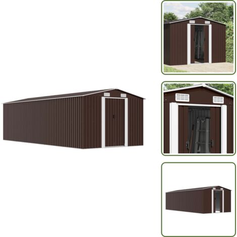 The Living Store Caseta de jardín metal marrón 257x580x181 cm - Almacenamiento de herramientas