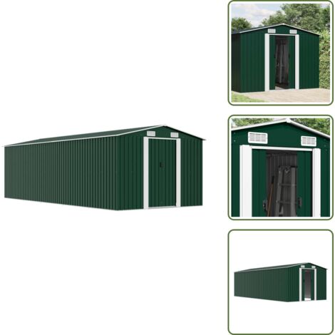 The Living Store Caseta de jardín metal verde 257x580x181 cm - Almacenamiento de herramientas