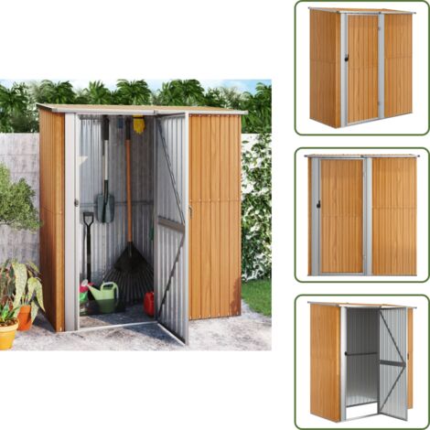 The Living Store Casetta da giardino 180,5x97x209,5 cm in acciaio zincato effetto legno - Capanno da giardino