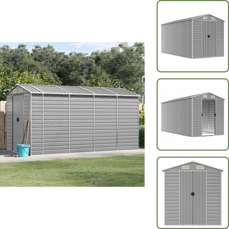 The Living Store Casetta da giardino grigio chiaro 191x385x198 cm in acciaio zincato - Casetta in acciaio zincato