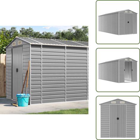 The Living Store Casetta da giardino grigio chiaro 191x470x198 cm in acciaio zincato - Capanno in acciaio zincato