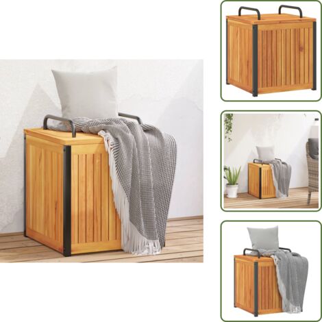 The Living Store Cassa da Esterno per Cuscini 45x45x45/53cm in Legno e Acciaio - Cuscino