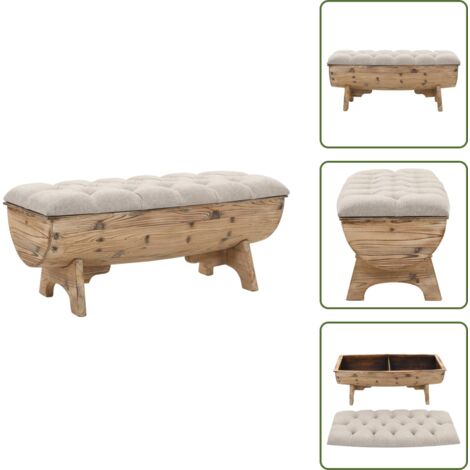 The Living Store Cassapanca in Legno Massello e Tessuto 103x51x44 cm - Panca barile