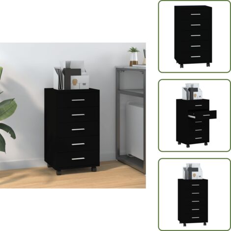 The Living Store Cassettiera con Ruote Nero in Legno Multistrato - Cassettiera in legno